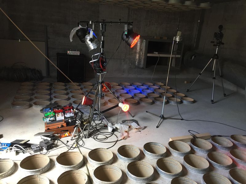 Marco Fedele di Catrano Unfolded 2020, Textile, acrylic paint, steal &amp; Guest musicians Sascha Greuter, Michael Koko Eberli