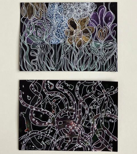 Bild 1: Blumenwiese und Bild 2: Monster aus meiner tiefsten Seele
