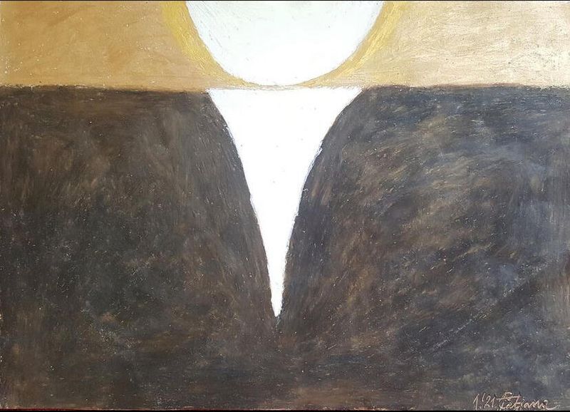 Sonnenlandschaft braun, 14,8 x 21 cm, Ölpastellstift auf Papier