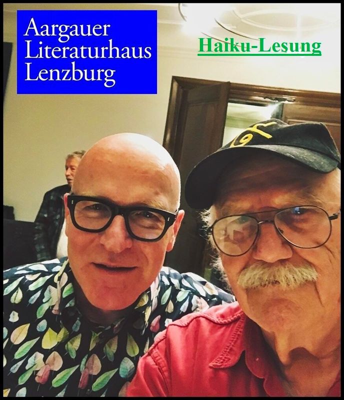 Pedro Meier – Markus Kirchhofer, Haiku-Lesung, Knapp Verlag Olten, Aargauer Literaturhaus Lenzburg, Moderation Rebekka Slam, Selfie-Art-Project by Pedro Meier Künstler und Schriftsteller