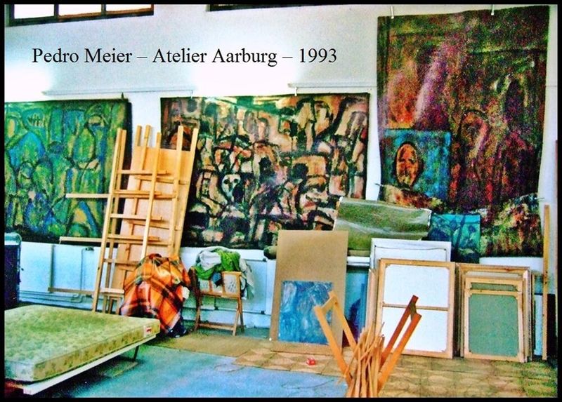 Pedro Meier – Surreale abstrakte Landschaften – Öl auf Jute – Grossformate – je ca. 350 x 250 cm – Atelier Alte Gerberei Aarburg – 1993 Archiv Atelier-Impressionen – Artwork by Pedro Meier Multimedia-Künstler und Schriftsteller – (diese Bilder beim grossen Atelierbrand 2001 vernichtet) – Caracol Verlag