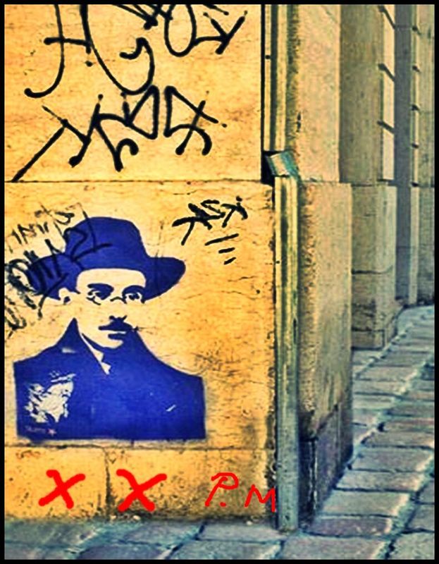 Pedro Meier Photo Art, Fernando Pessoa Graffiti Lissabon, » Gib mehr Wein mir, denn das Leben ist nichts.« Zitat Fernando Pessoa, Das Buch der Unruhe