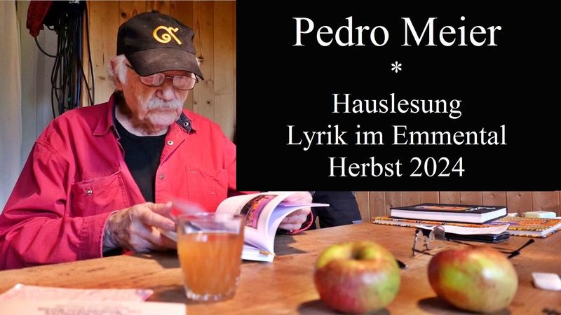 Video – Pedro Meier Hauslesung Lyrik im Emmental – Herbst 2024 – Der Himmel über UTOPIA, Gedichte und  Musik, Poesiefestival – Pedro Meier, Lyriker, Multimedia Artist, Schriftsteller, Niederbipp, Literaturtage, Caracol Verlag, Autorenlexikon AdS Schweiz *
https://www.youtube.com/watch?v=n-mGuZ5UXkA&amp;list=PLNq76kKCozhfh_QcMtqVJjJVy5O9vfKgV&amp;index=3
*
Video – YouTube