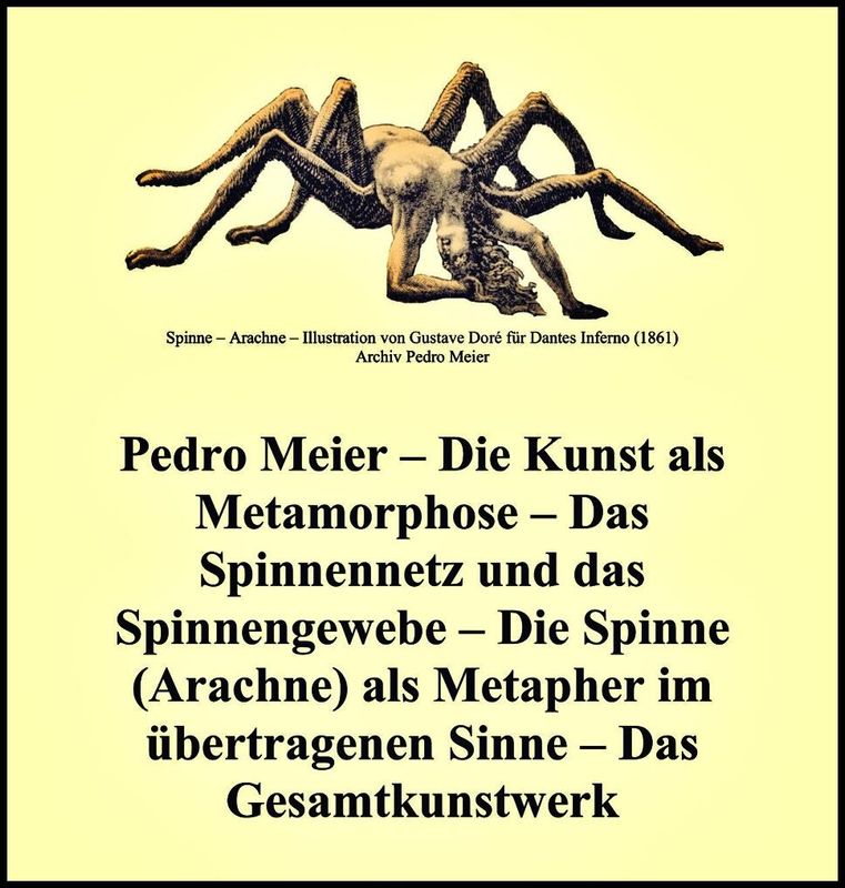 Pedro Meier – Die Kunst als Metamorphose – Das Spinnennetz und das Spinnengewebe – Die Spinne (Arachne) als Metapher – Das Gesamtkunstwerk – Pedro Meier, Schriftsteller, Lyriker, Multimedia Artist – www.literaturport.de/lexikon/pedro-meier/ *
https://de.wikipedia.org/wiki/Pedro_Meier – Wikipedia
*