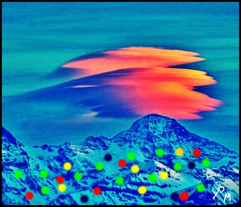 Pedro Meier – Die Alpen mit Föhnlage &amp; Föhnwolke IV, Werkzyklus PUNKTE, Overpainted Photographs, Mixed Media 2025, Artwork by Pedro Meier, Lyriker, Haiku, Schriftsteller, Multimedia Künstler – Idee Synthese Gesamtkunstwerk, Kunstnomade, übermalte Fotos – www.literaturport.de/lexikon/pedro-meier/ *
https://de.wikipedia.org/wiki/Pedro_Meier – Wikipedia
*