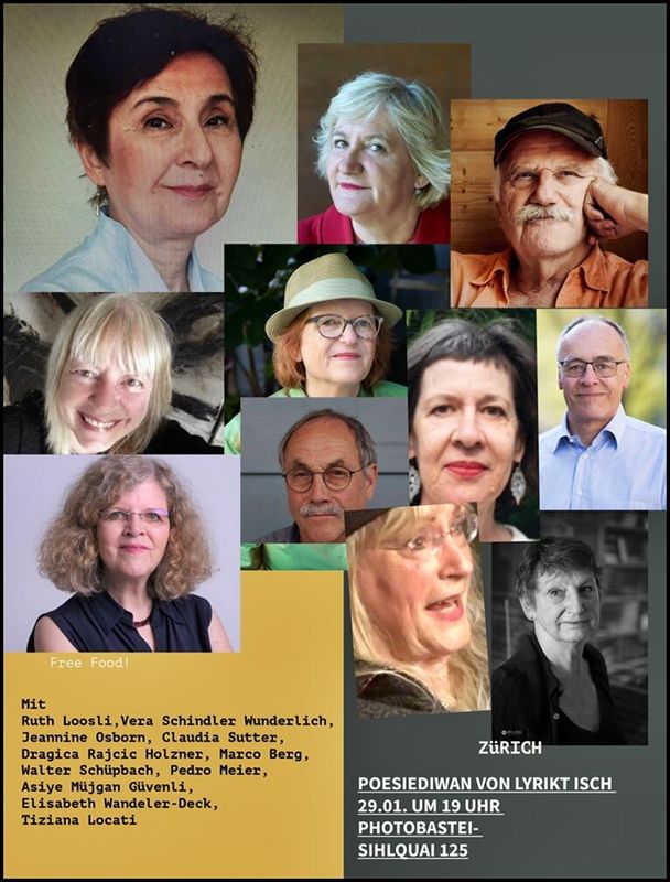 Pedro Meier Autorenlesung Gedichte » LyrikTisch Zürich «, POESIEDIWAN, Projekt von ALIT Netzwerk für Literatur, Photobastei, Sihlquai 125, Zürich, 29.1.2026, 19 Uhr, Lyriklesung, Literaturfestival, Lyrikkabinett – Poesiefestival mit 11 Lyrik-Schreibenden – www.literaturport.de/lexikon/pedro-meier/ *
https://de.wikipedia.org/wiki/Pedro_Meier – Wikipedia
*