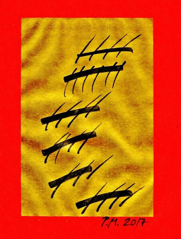 Pedro Meier, Regen in den Bergen, Zen-Kalligraphie, schwarze Tusche auf japanische Tempel-Goldfolie, Blattgold, Goldschaum, Serendipity-Zyklus Fernöstliche Impressionen Kyoto 2017 Artwork Pedro Meier, Schriftsteller, Multimedia Künstler, SIKART Zürich – www.literaturport.de/lexikon/pedro-meier/ *
https://de.wikipedia.org/wiki/Pedro_Meier – Wikipedia
*