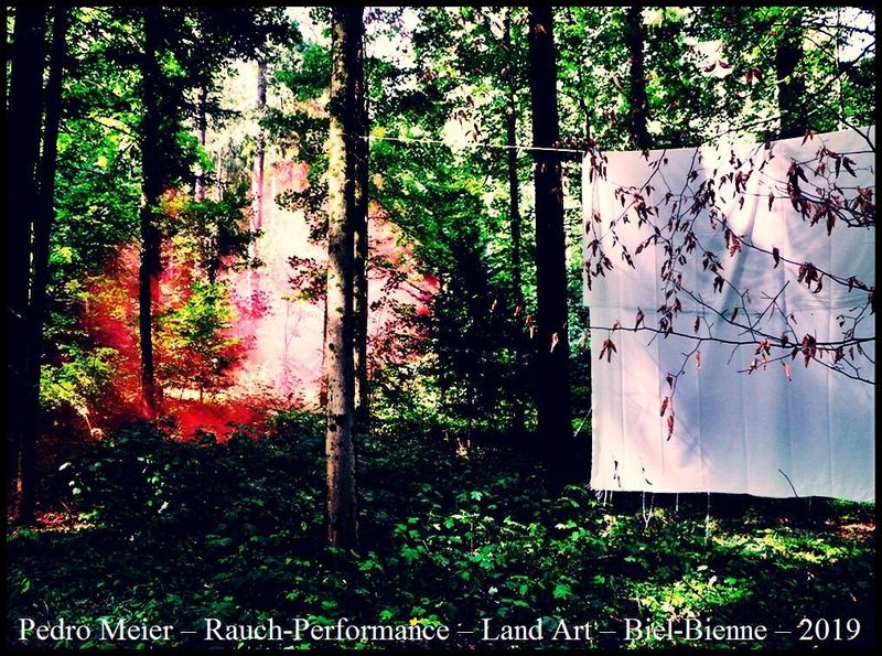 Pedro Meier, Rauch-Sound-Performance, Land Art Biel-Bienne 2019, Raumpoesie, Metapher Wald-Traum-Landschaft, Spiritualität, Schamanismus – Artwork by Pedro Meier Hommage &amp; Paraphrase an John Cage – Chronik des Augenblicks, Gesamtkunstwerk – SIKART Zürich – www.literaturport.de/lexikon/pedro-meier/ *
https://de.wikipedia.org/wiki/Pedro_Meier – Wikipedia
*