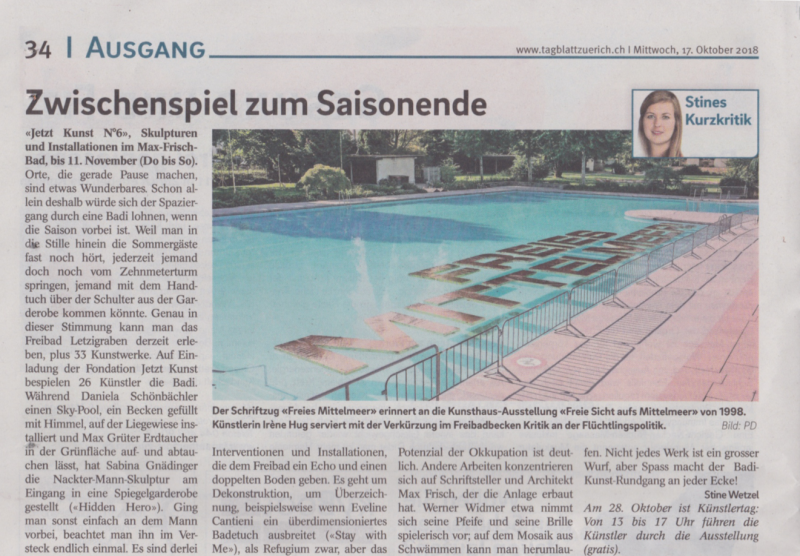 Zwischenspiel zum Saisonende_Stine Wetzel_Tagblatt der Stadt Zürich Mittwoch, 17. Oktober 2018