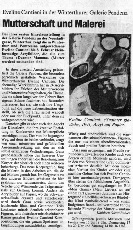 Mutterschaft und Malerei_Kathleen Olivia Bühler_Der Landbote, Nr. 16_Dienstag, 21. Januar 1992
